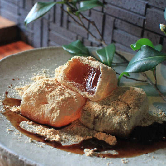 禧水 桐箱入り 由布院わらび餅 真空パック200g×4個詰合せ(きな粉×2・抹茶きな粉×1・黒糖きな粉×1)