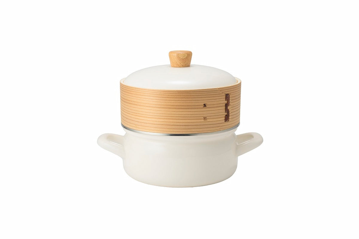 富士ホーロー せいろ付きホーロー鍋（18cm）ホワイト