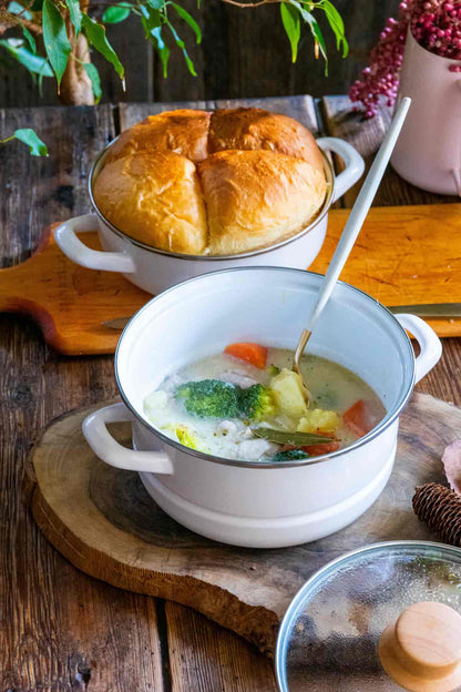 富士ホーロー マルチホーロー鍋 ハットポット（18センチ）蒸し器付き